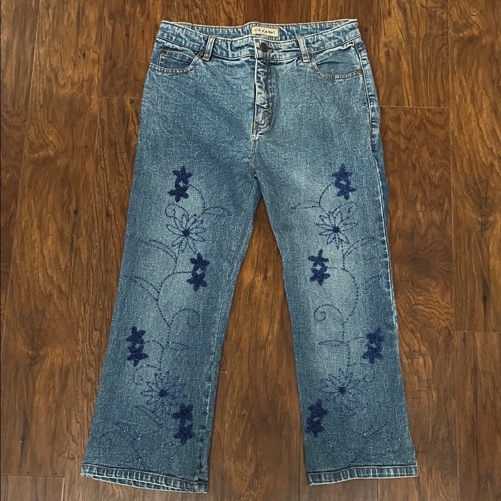 Beaded 24Karat Cropped Blue Jeans